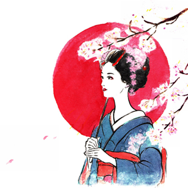 an apprentice geisha with a red umbrella